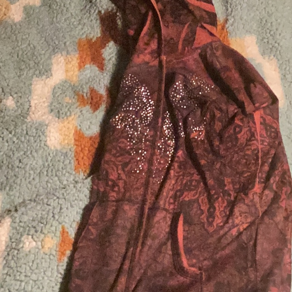 Graphic rhinestone, vintage, zip up hoodie